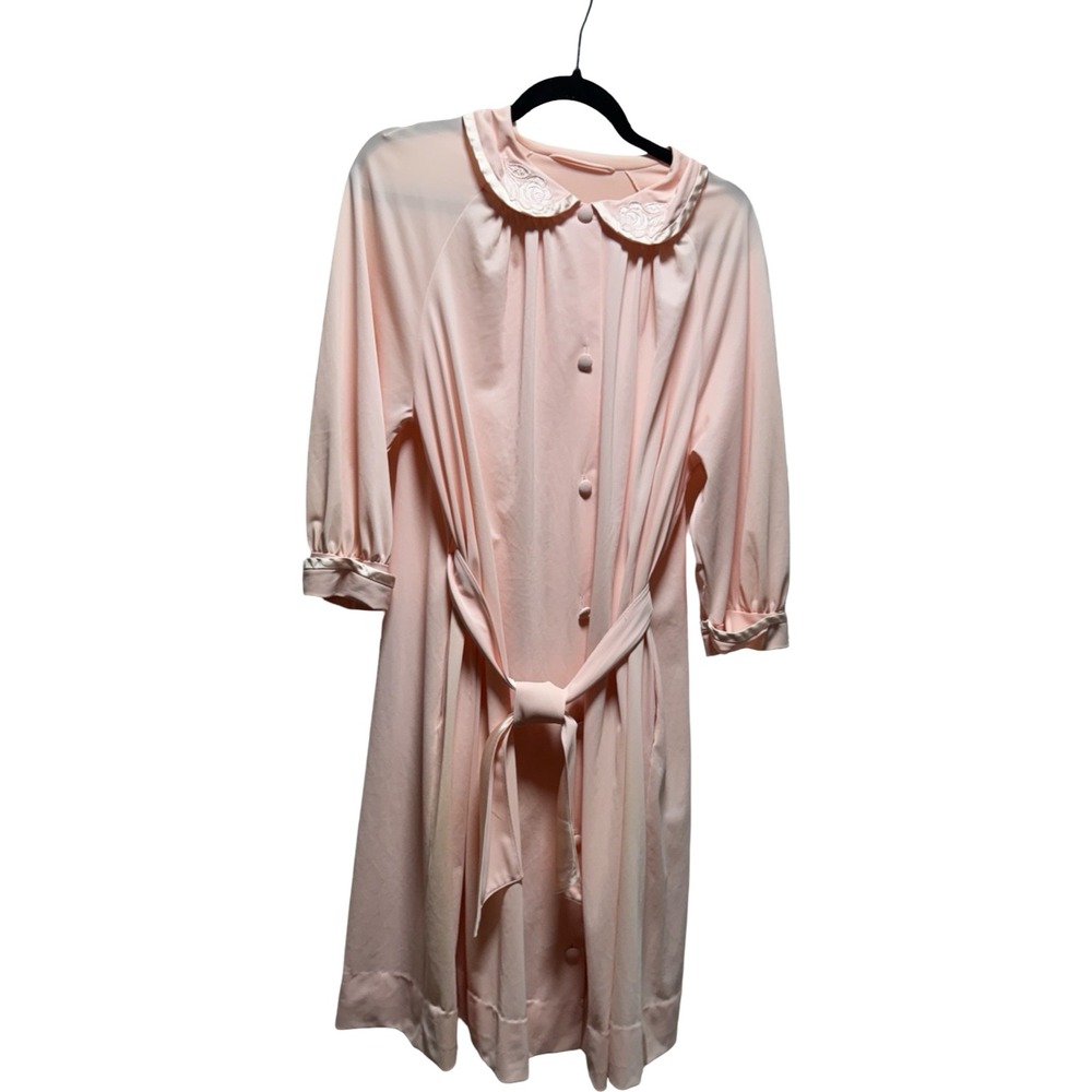 Vintage Gossard Artemis 7080 Peach Nylon Robe M Embroidered Collar Belted USA